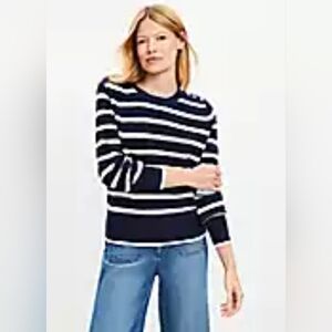LOFT Women's Striped Sweater in Navy and White